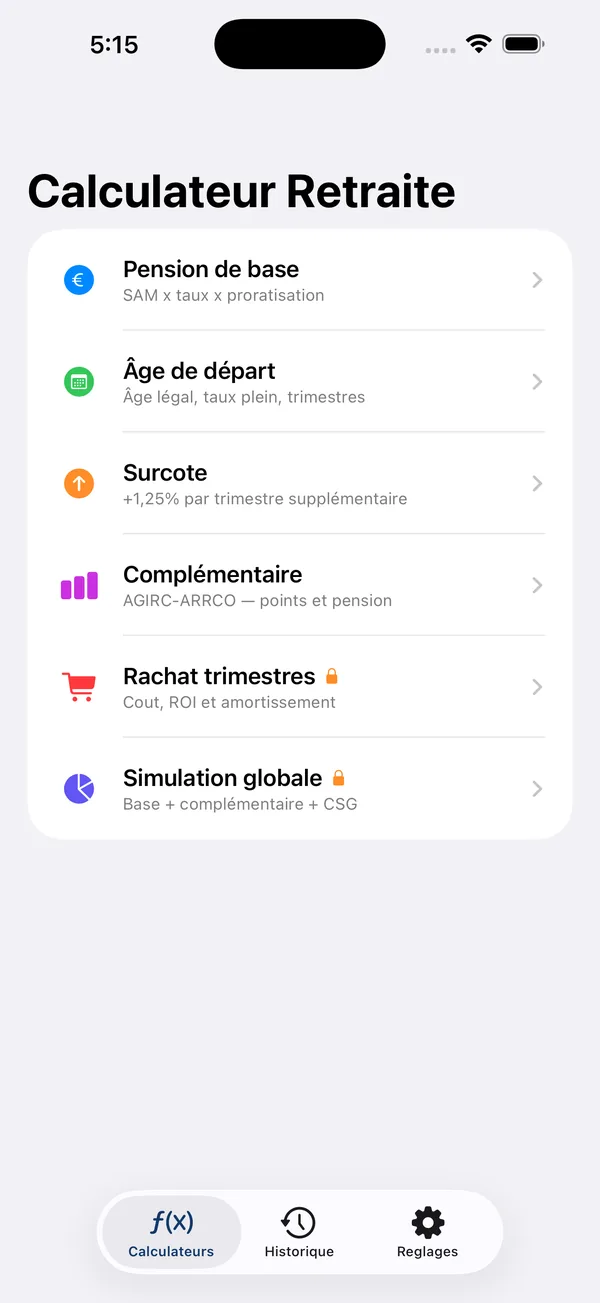 Calculateur Retraite France global net simulation and PDF export