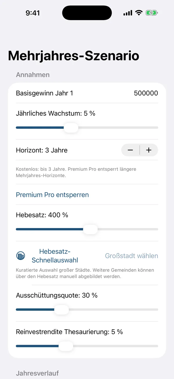 Multi-year projection and sensitivity analysis in Premium Pro